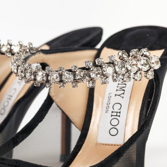 Jimmy Choo Bing 100 Black Mesh & Suede Crystal-Embellished Mules - Picture 7 of 10
